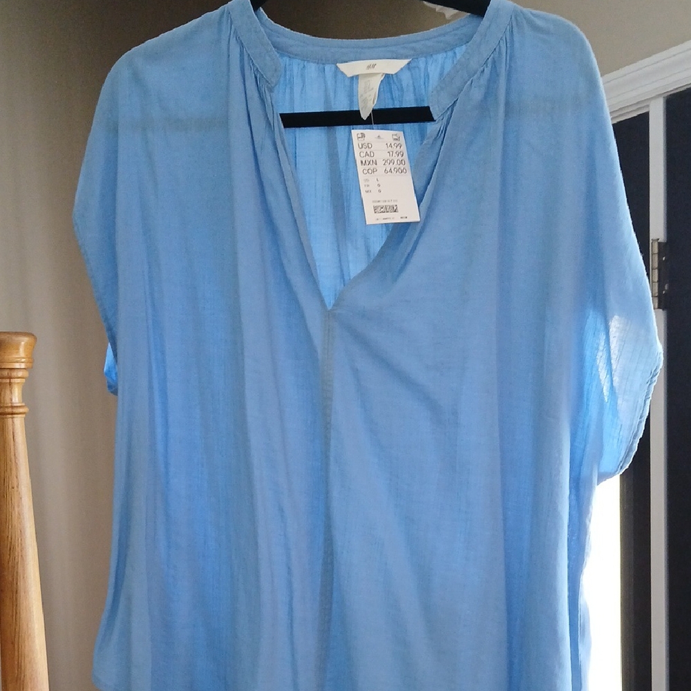 H&M Blue Short Sleeve Relaxed Blouse